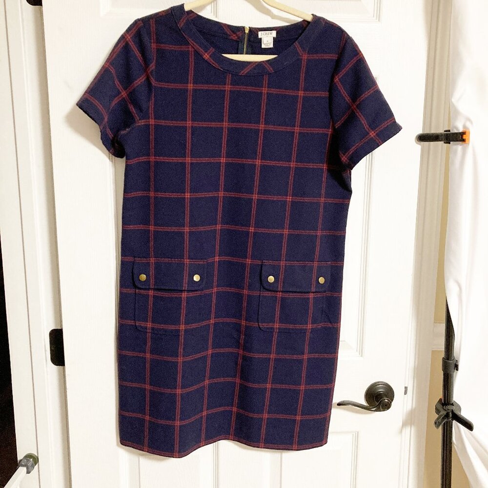 J. Crew Plaid Relaxed Short Sleeve Shirt Dress Size 8